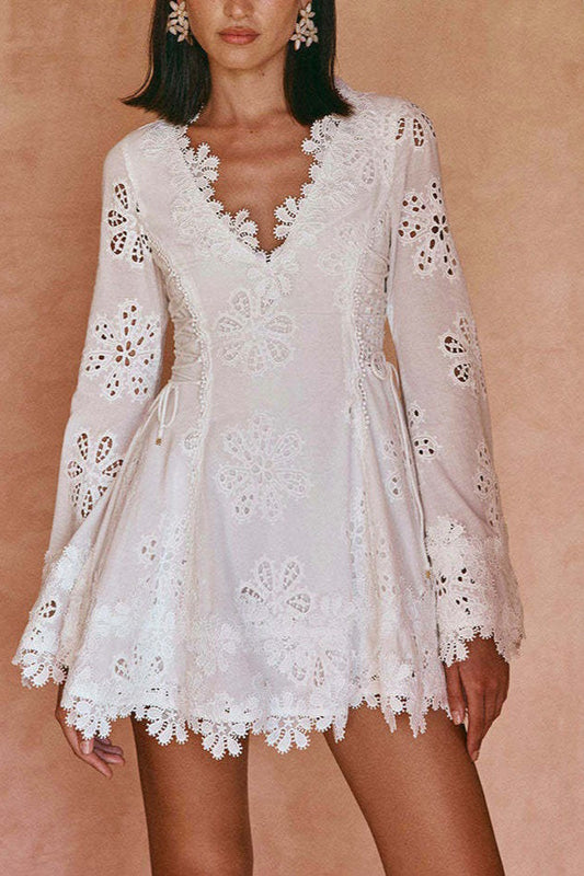 Lace Trim V Neck Bodycon Lace Dress