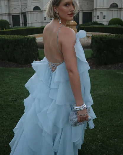 Cascading Ruffles Halter Midi Dress