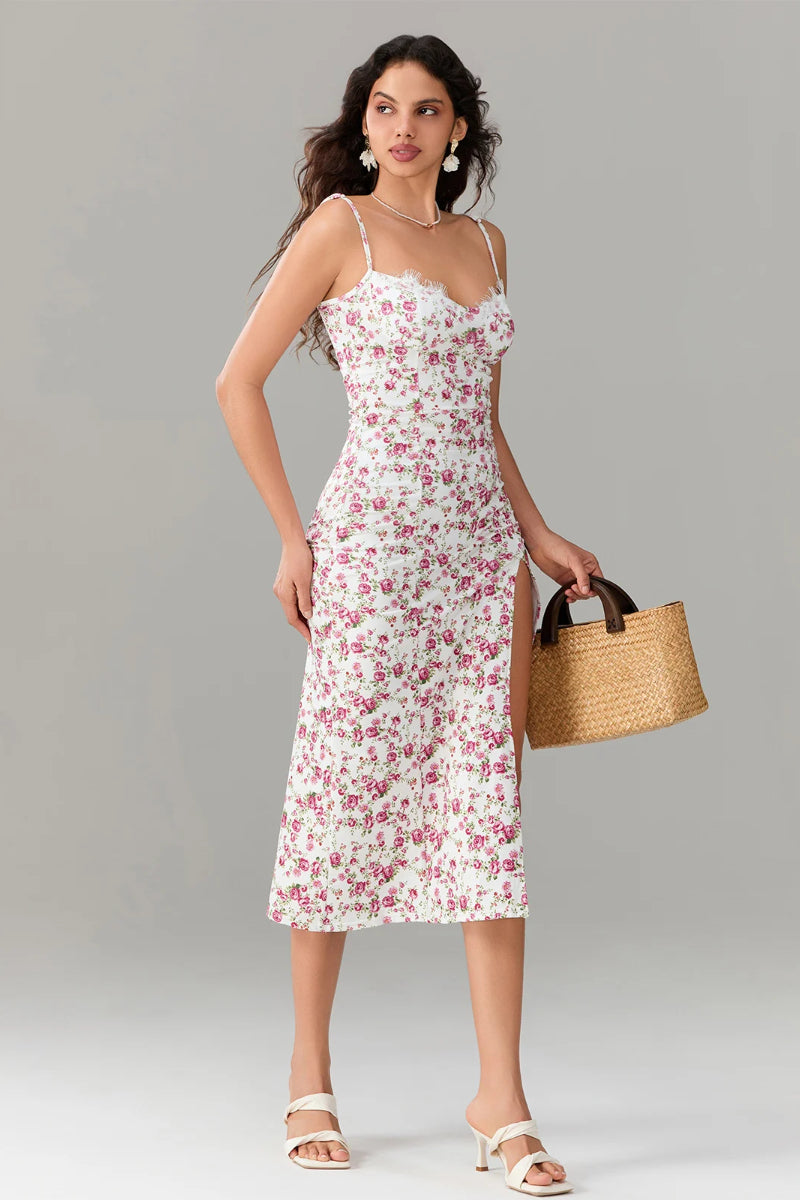 Vintage Spaghetti Strap Midi Floral Dress