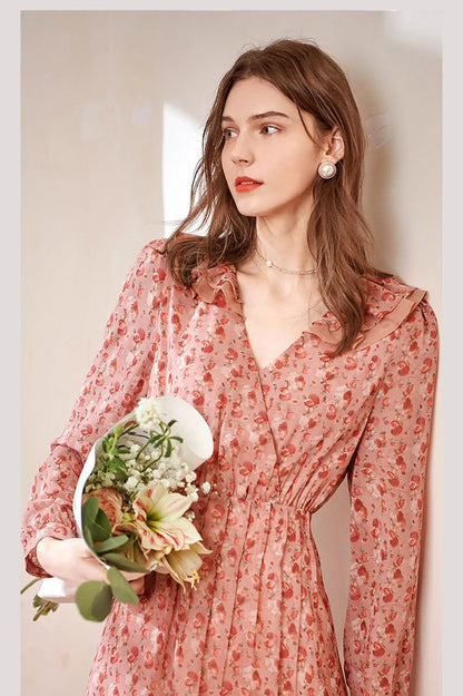 Printed Chiffon Fitted Waist Floral Dress