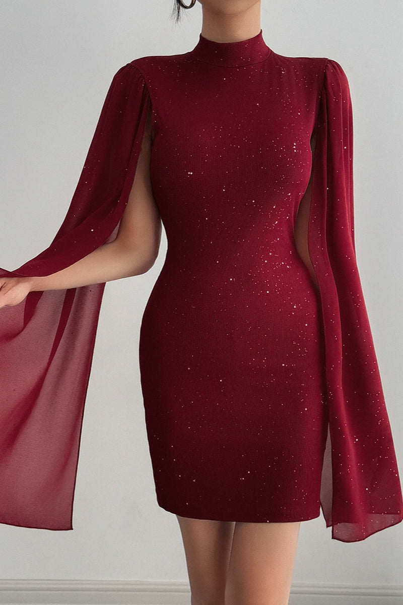 Slim Rhinestone Paneled Crew Neck Cocktail Dress