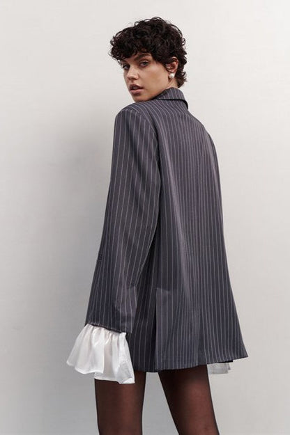 Striped Lace Ruffle Oversized Coat