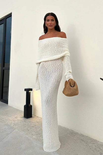 Backless Knit Off-Shoulder Maxi Sweater Dress