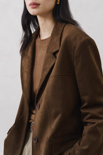 Brown Faux Suede Blazer Coat