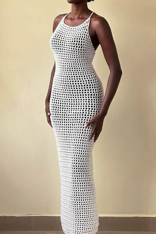 Beach Vacation Knit Cut Out Cover Up Maxi Sweater Dress