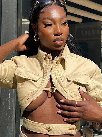 Hollow Lapel Harajuku Crop Jacket