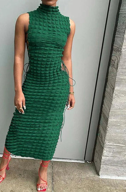Lace Up Hollow Sleeveless Midi Dress