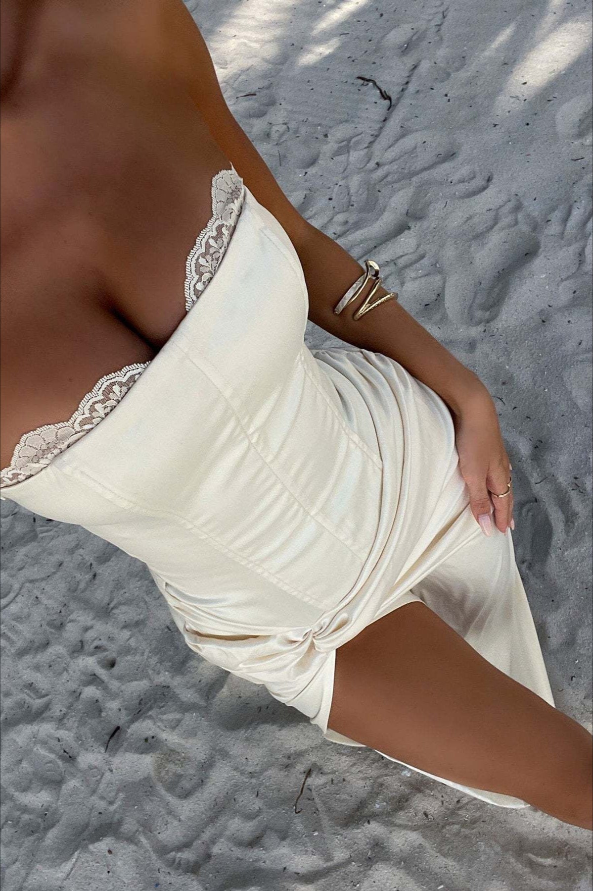 Satin Kink Detail Slit Maxi Dress