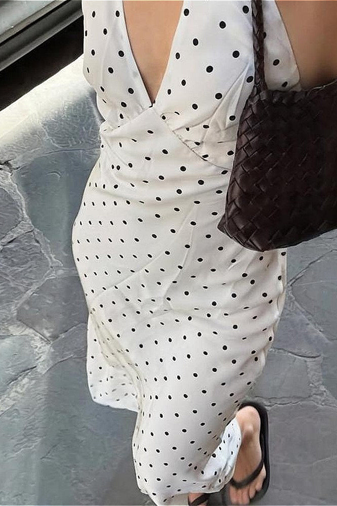 Polka Dot Halter Backless Maxi Dress
