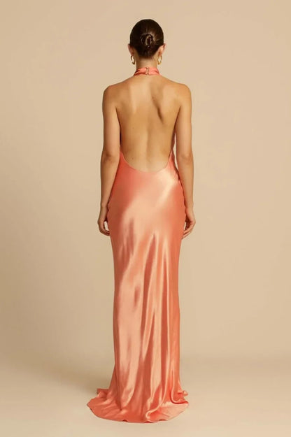 Satin Halter Neck Maxi Dress