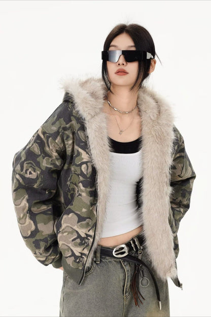 Thickened Hooded Camo Puffer Coat