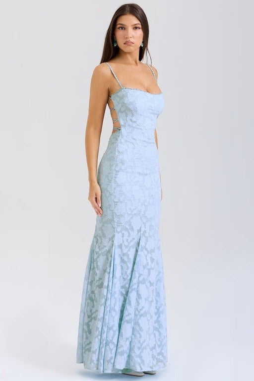 Tie Waist Sling Embroidered Mermaid Lace Dress