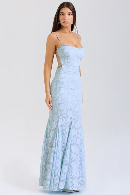 Tie Waist Sling Embroidered Mermaid Lace Dress