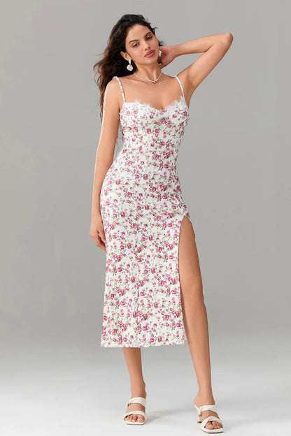 Vintage Spaghetti Strap Midi Floral Dress