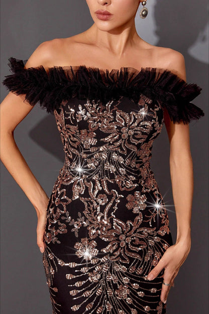 Shiny Sequin Off-Shoulder Slim Mermaid Sequin Dress