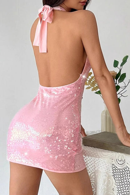 Sexy Backless Sequin Slip Mini Sequin Dress
