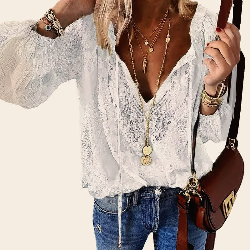 Vintage Button Lace-up Long Sleeve Blouse
