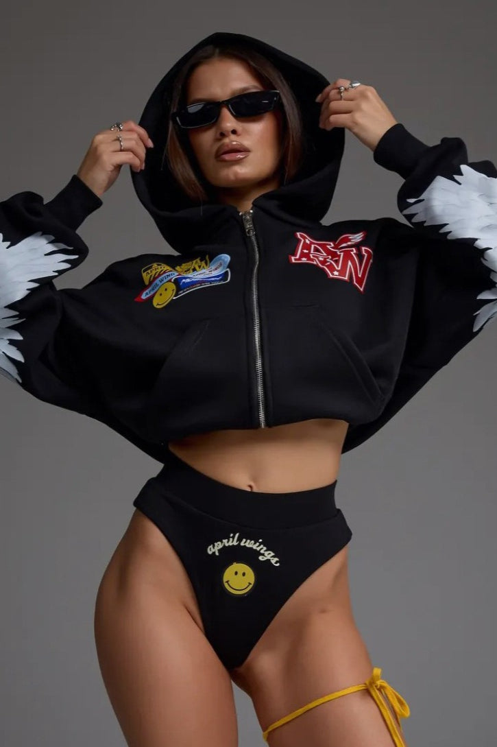 Motorcycle Print Zip-Up Hoodie