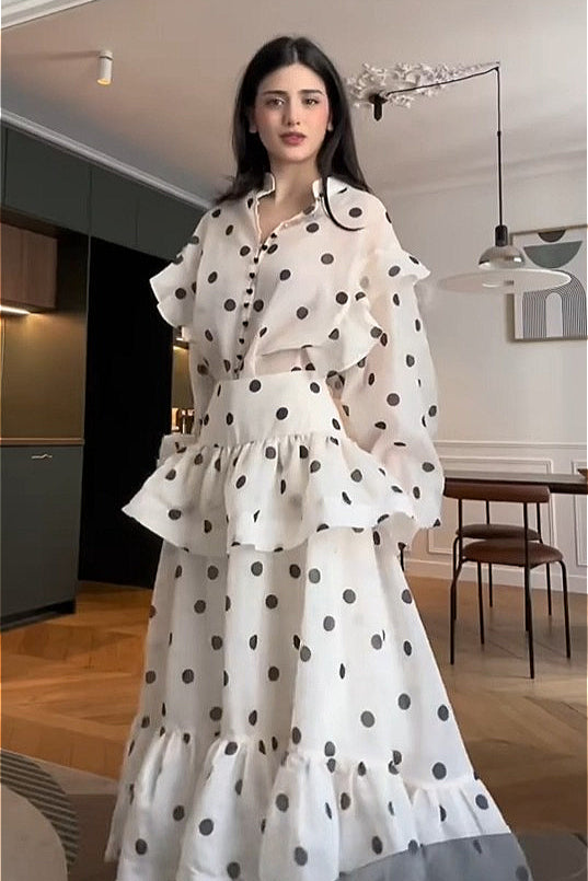 Polka Dot Blouse Mermaid Skirt Set
