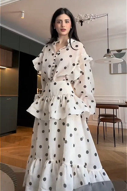 Polka Dot Blouse Mermaid Skirt Set