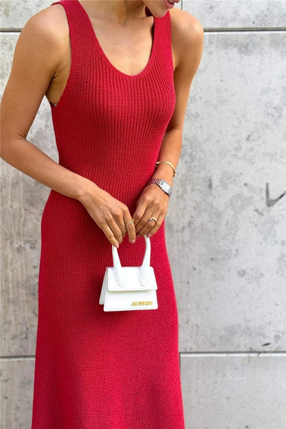 Solid Color Street Style Sleeveless Maxi Knit Elegant Summer Sweater Dress
