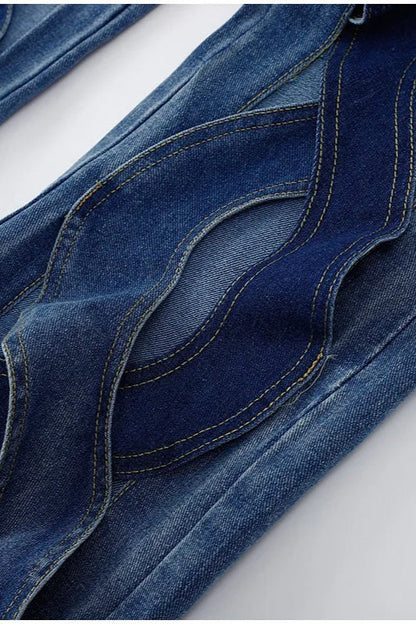 High Waist Patchwork Hollow Jeans