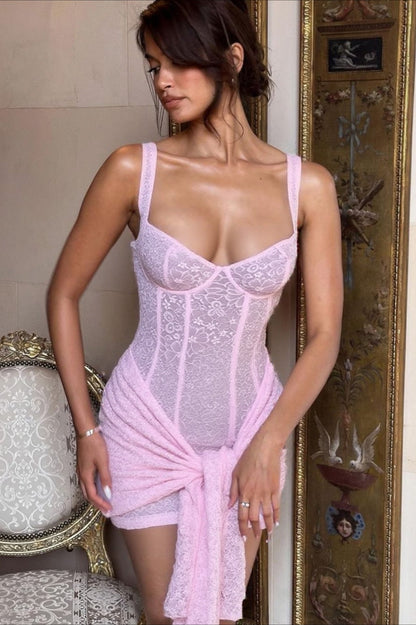 Sexy Corset Waist Tie Lace Dress