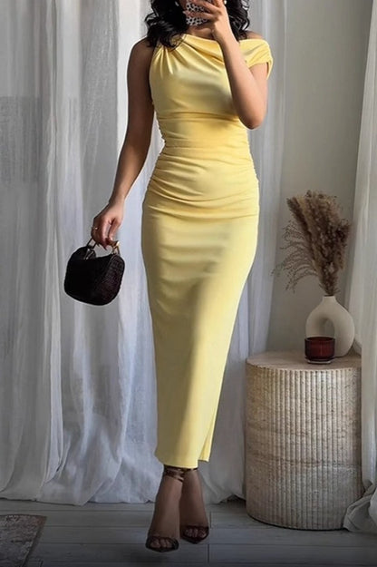 Sexy Asymmetrical Shoulder Ruched Sleeveless Bodycon Formal Dress