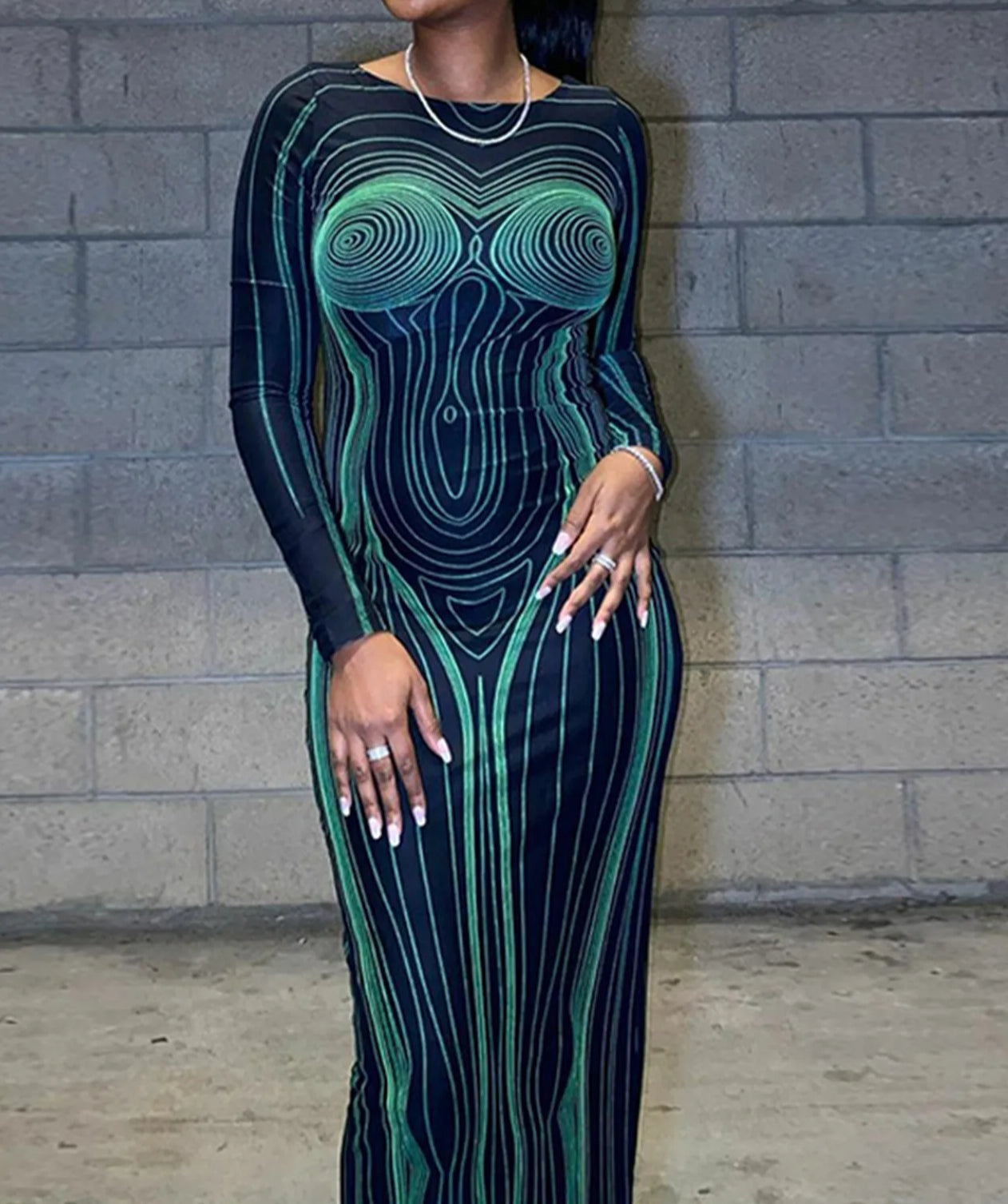 Striped See Through Bodycon Maxi Dress