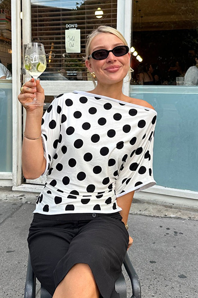 Short Sleeve Retro Dot Print Blouse