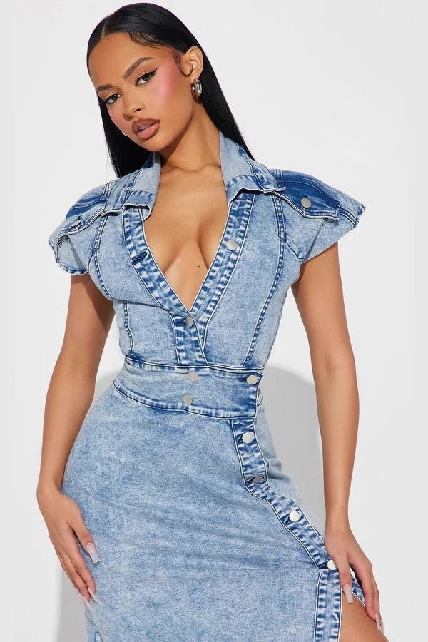 Slim Fit Split Denim Dress