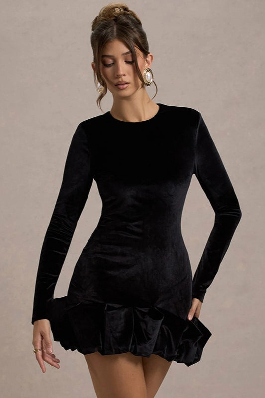 Velvet Ruffle Hem Party Dress