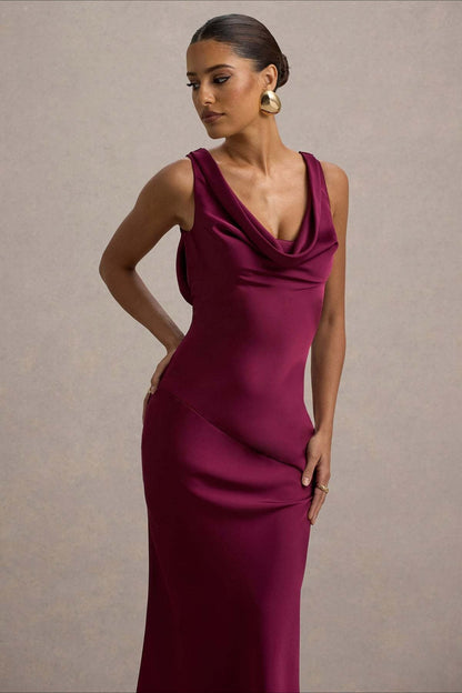 Elegant Luxury Satin Slim Bodycon Mermaid Backless Formal Dress