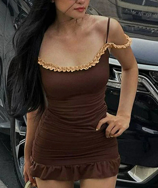 Fold Sling Low Chest Gothic Mini Dress