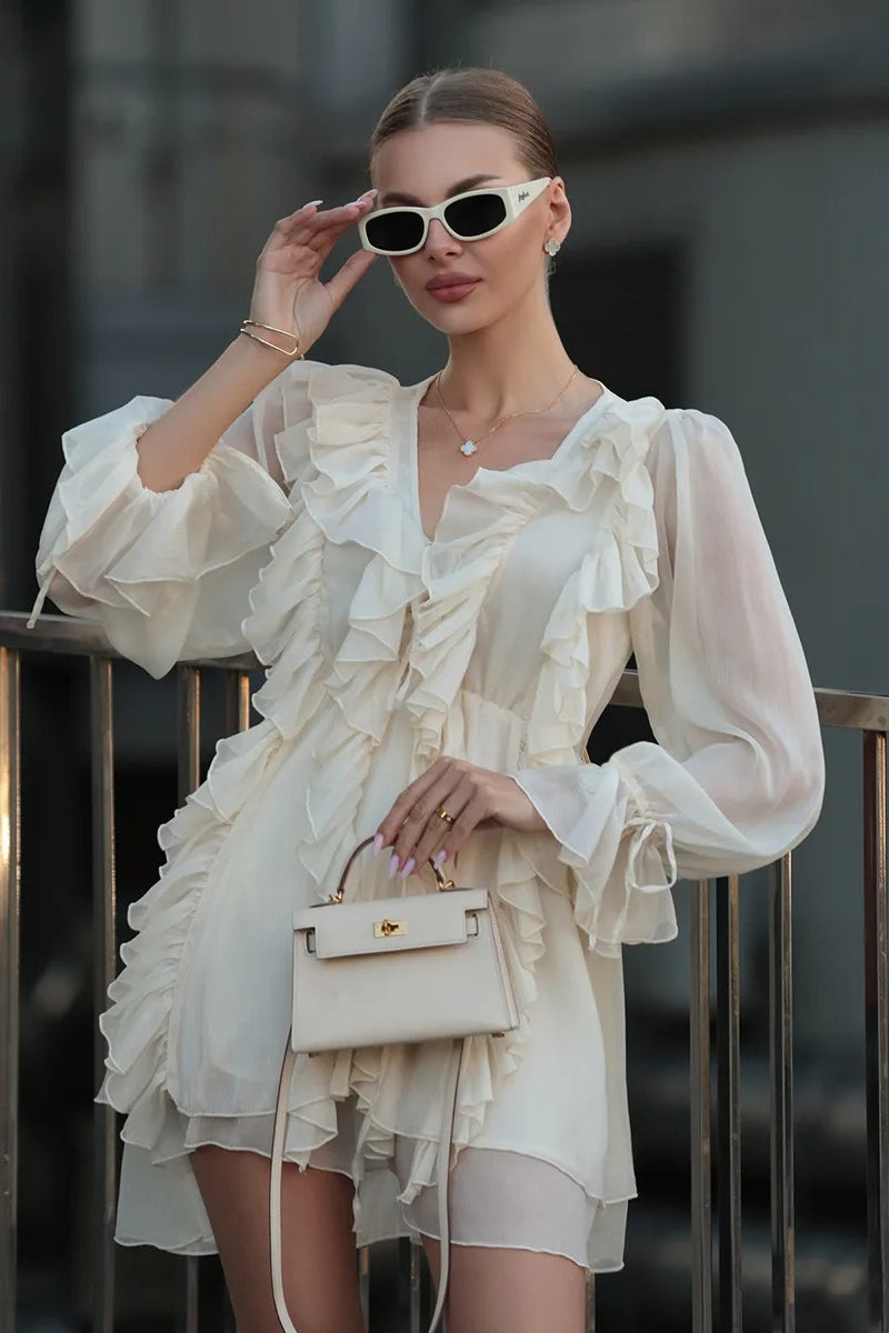 Chiffon Ruffle Tie Waist Mini Dress