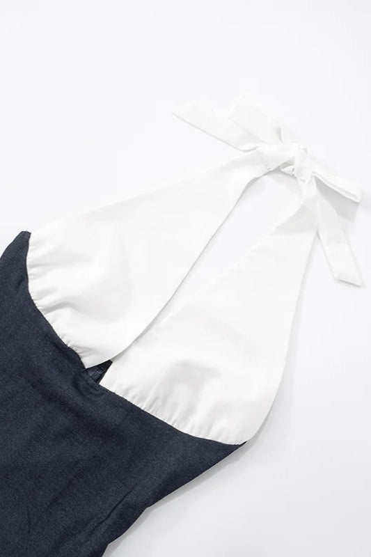 Colorblock Halter Tie Mini Dress