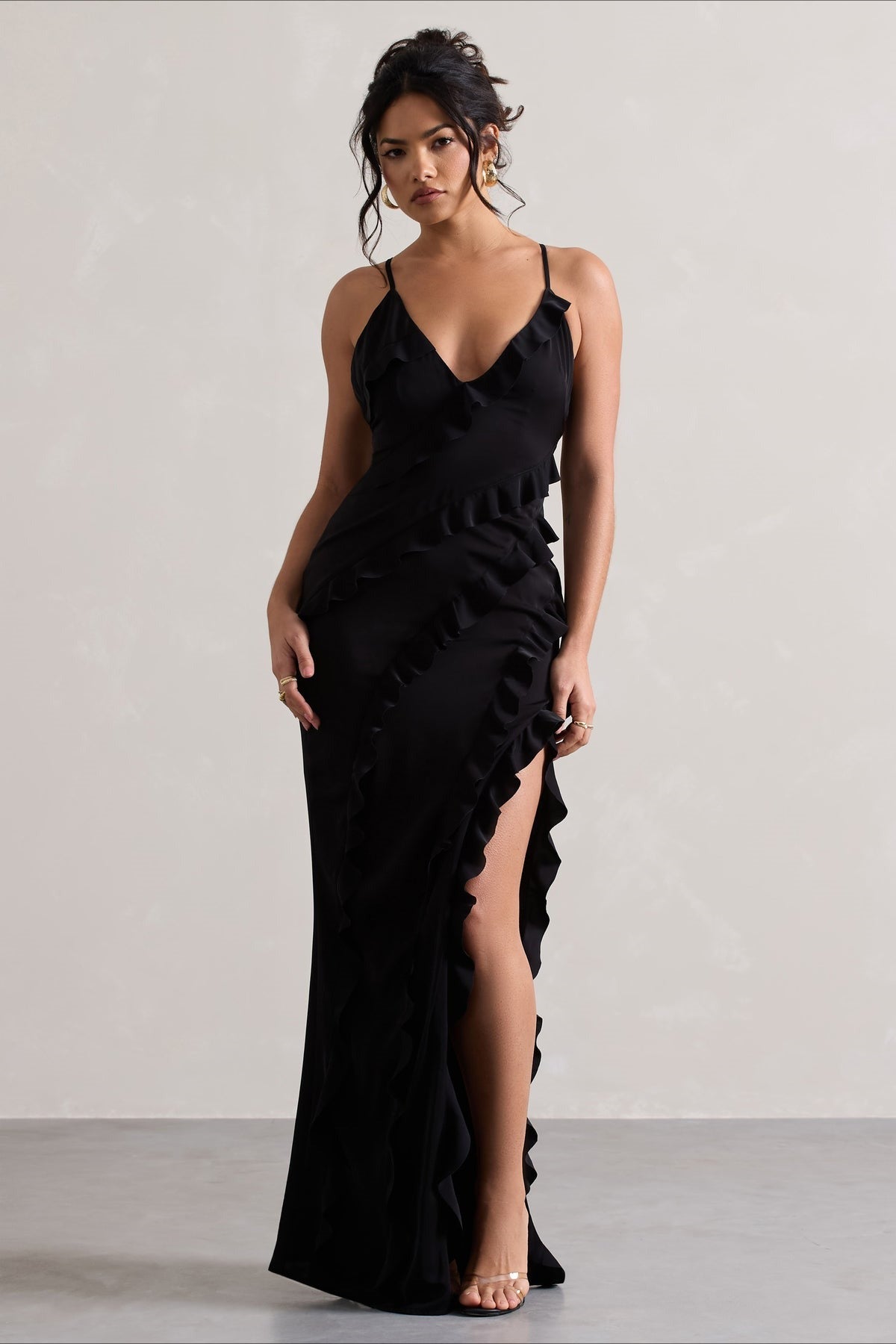Strappy Ruffle Low-Back Party Dress