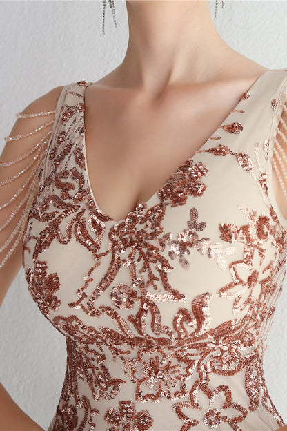 Elegant Long Slim Sequin Formal Event Sequin Dress