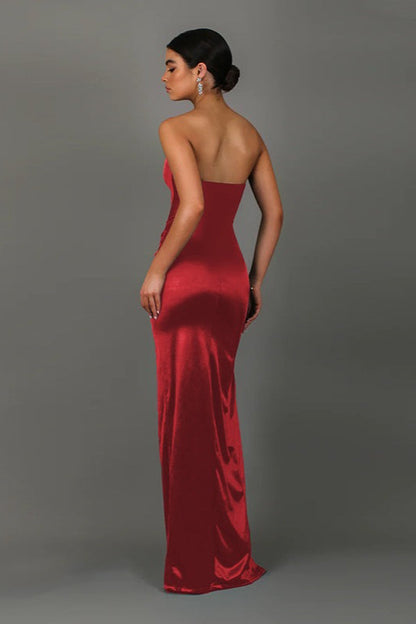 Twist Front Satin Slit Party Dress