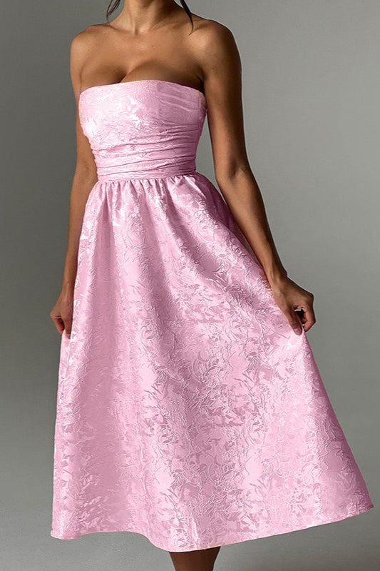 Jacquard Satin Bodycon Strapless Silk Dress