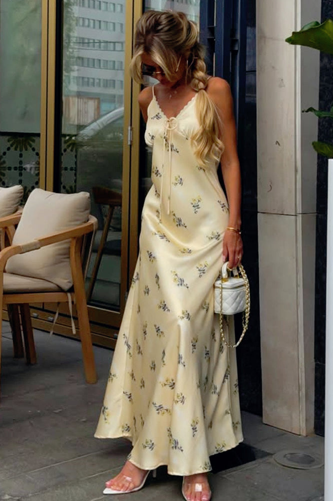 Elegant Satin V Neck Slip Dress