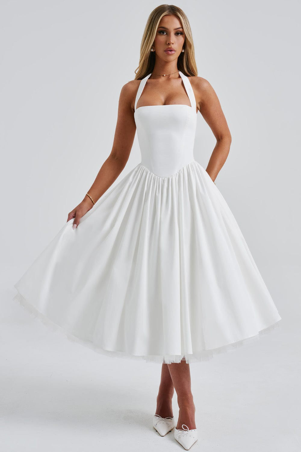 Tie-Waist Puff Party Dress