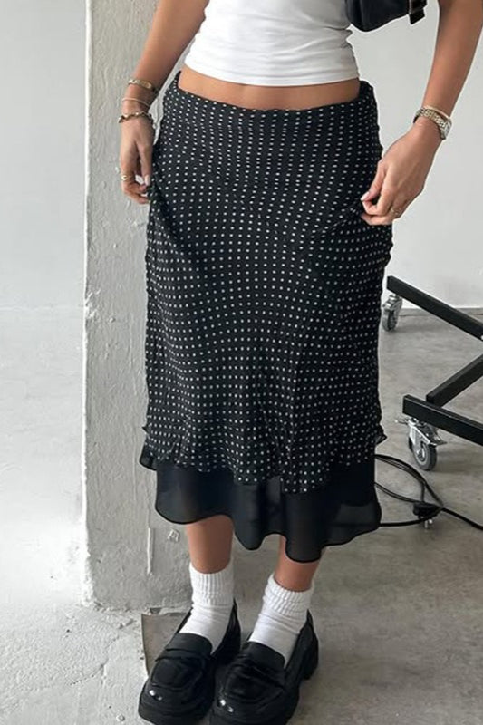 Polka Dot A-Line Mesh Midi Skirt