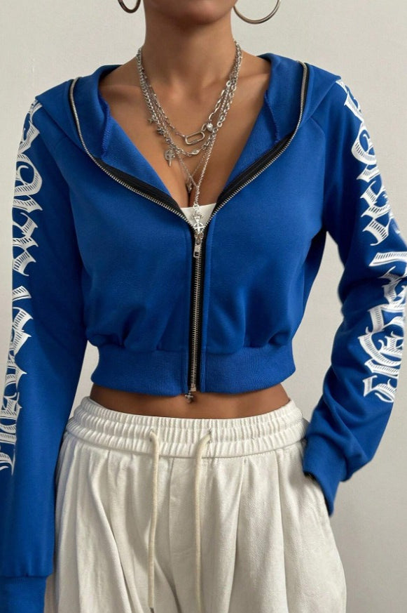 Trendy Printed Zipper Hoodie