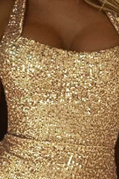 Halter High Slit Sequin Sexy Evening Sequin Dress