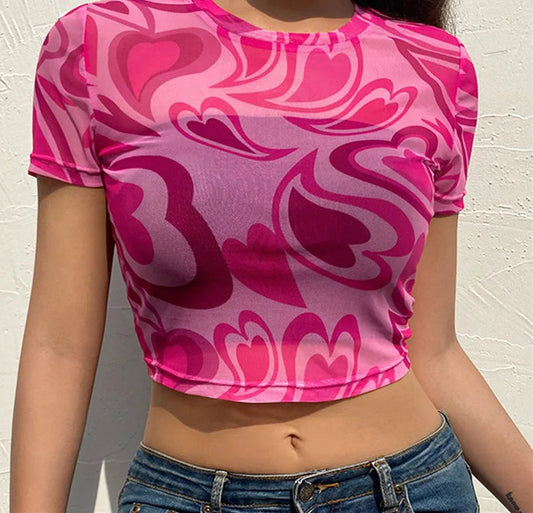 Sexy Mesh Short Sleeve Sheer Top