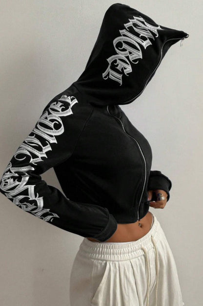 Trendy Printed Zipper Hoodie