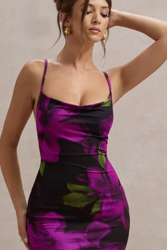 Floral Cross-Strap Maxi Party Dress