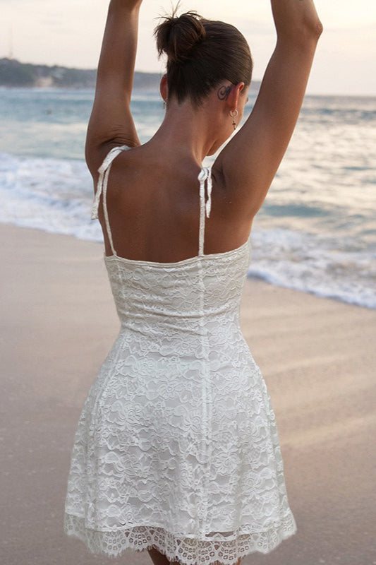 Lace Trim Waist Tie A-Line Cami Lace Dress