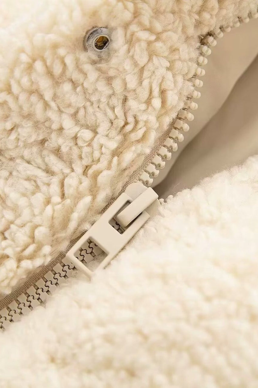 Short Faux Sherpa Fleece Coat